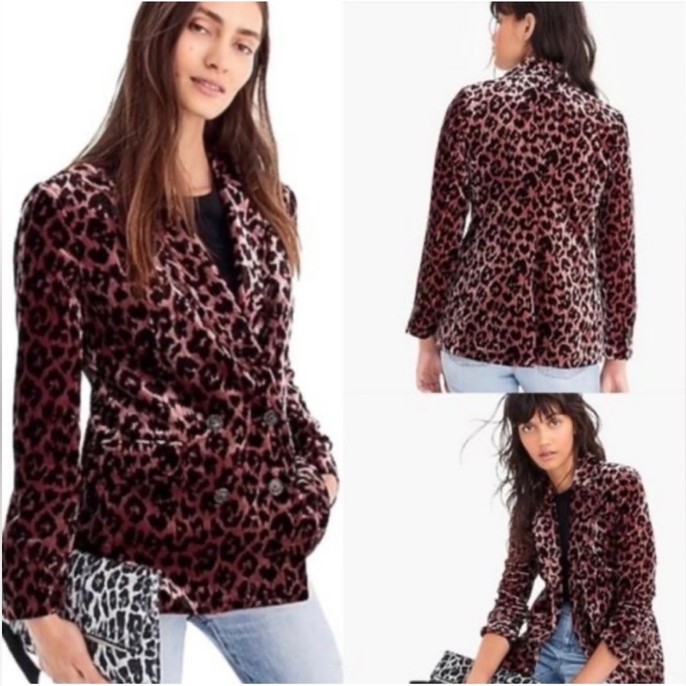 J. Crew Double Breasted Drapey Velvet Blazer Jacket Rose Leopard Print 12 - Picture 2 of 13